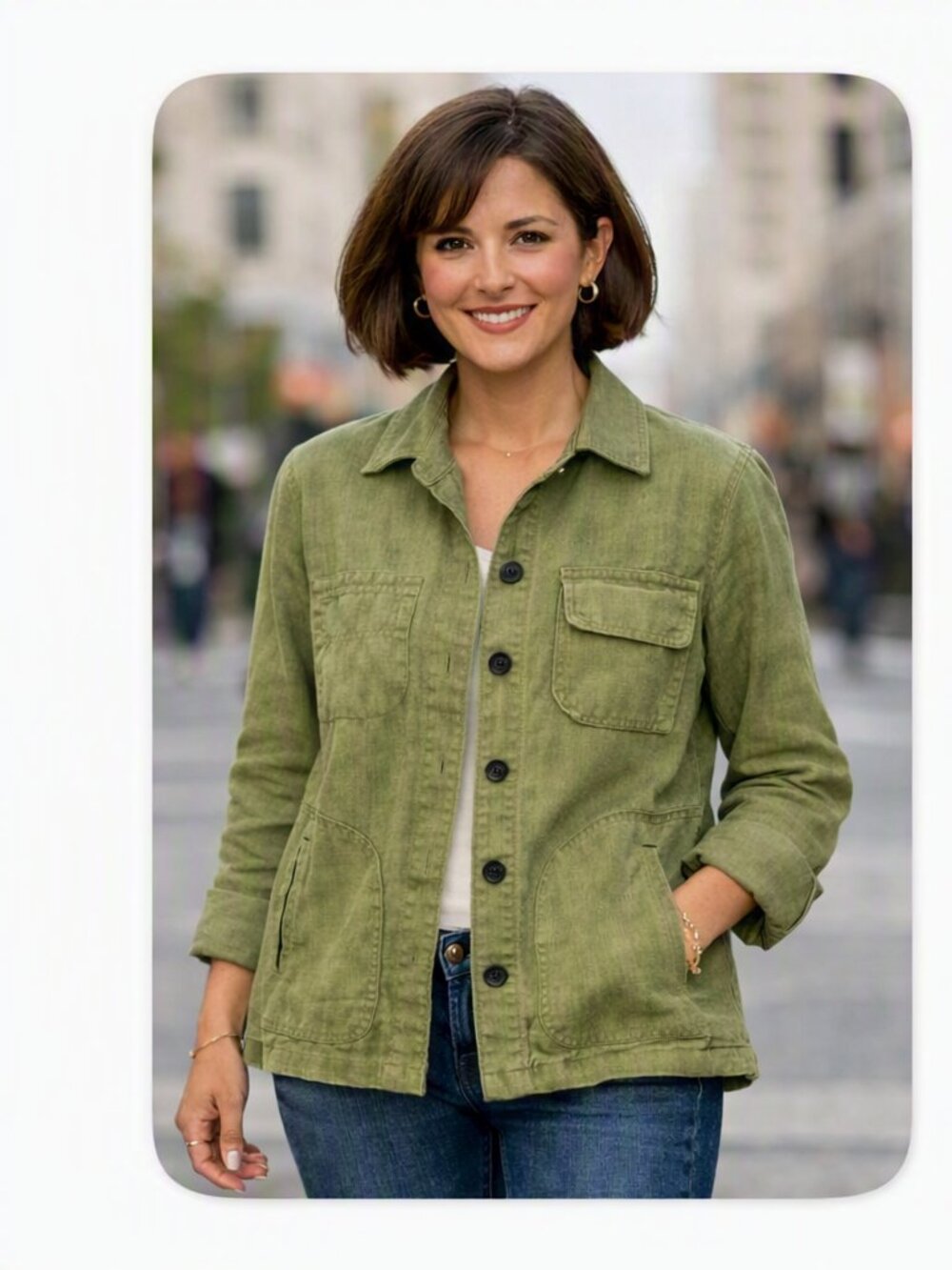 Coldwater Creek Olive Green 100% Linen Button Front Jacket